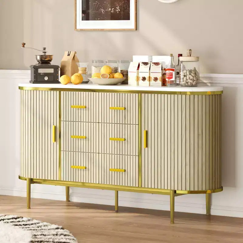 Buffet de 150 cm avec tiroirs et portes coulissantes, Meuble TV console multimédia de style campagnard pour salon