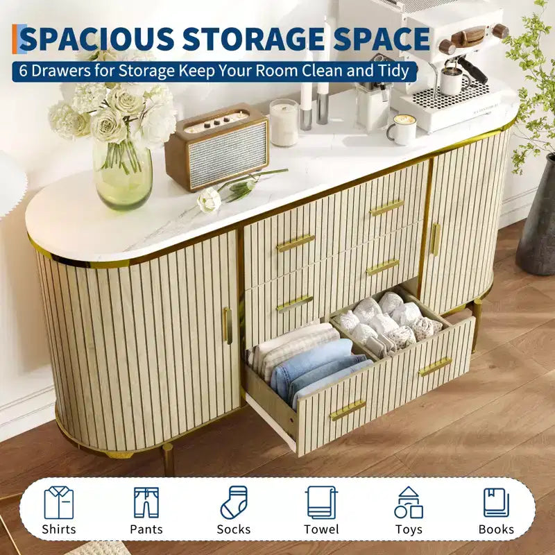Buffet de 150 cm avec tiroirs et portes coulissantes, Meuble TV console multimédia de style campagnard pour salon