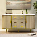 59in Sideboard Buffet Cabinet, Farmhouse Fluted Credenza Storage Cabinet Media TV Console Table with 6 Drawers 2 Sliding Doors for Living Room