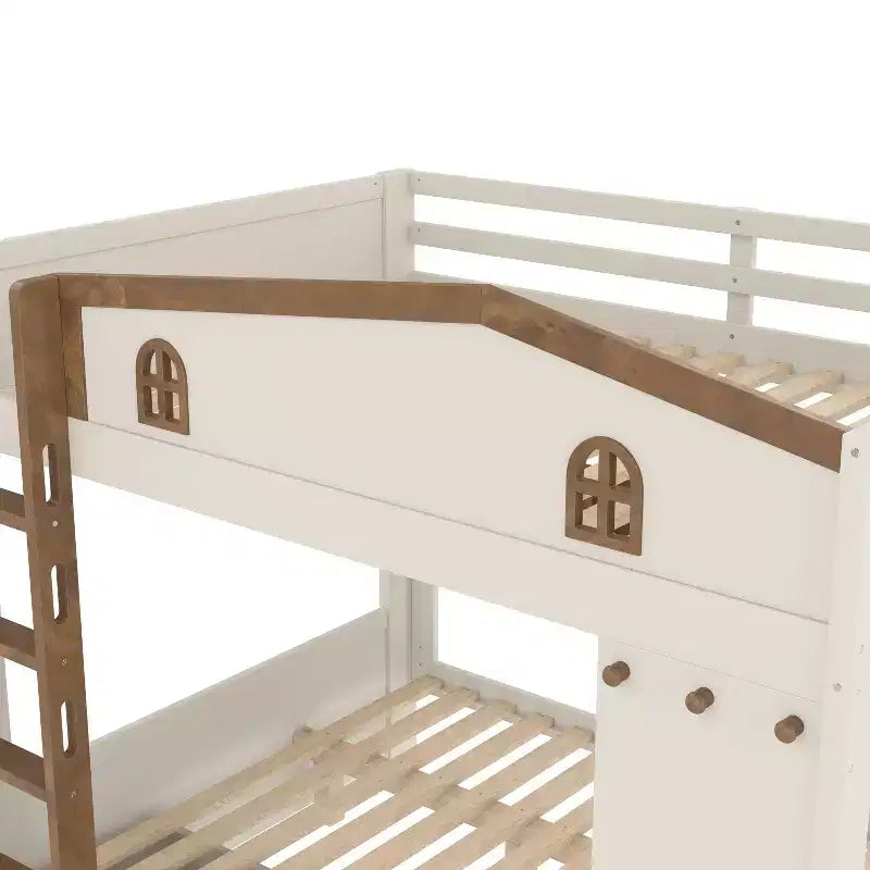 Lit superposé Queen Size avec lit gigogne/tiroirs et étagères, cadre de lit superposé en bois massif, pas besoin de sommier tapissier