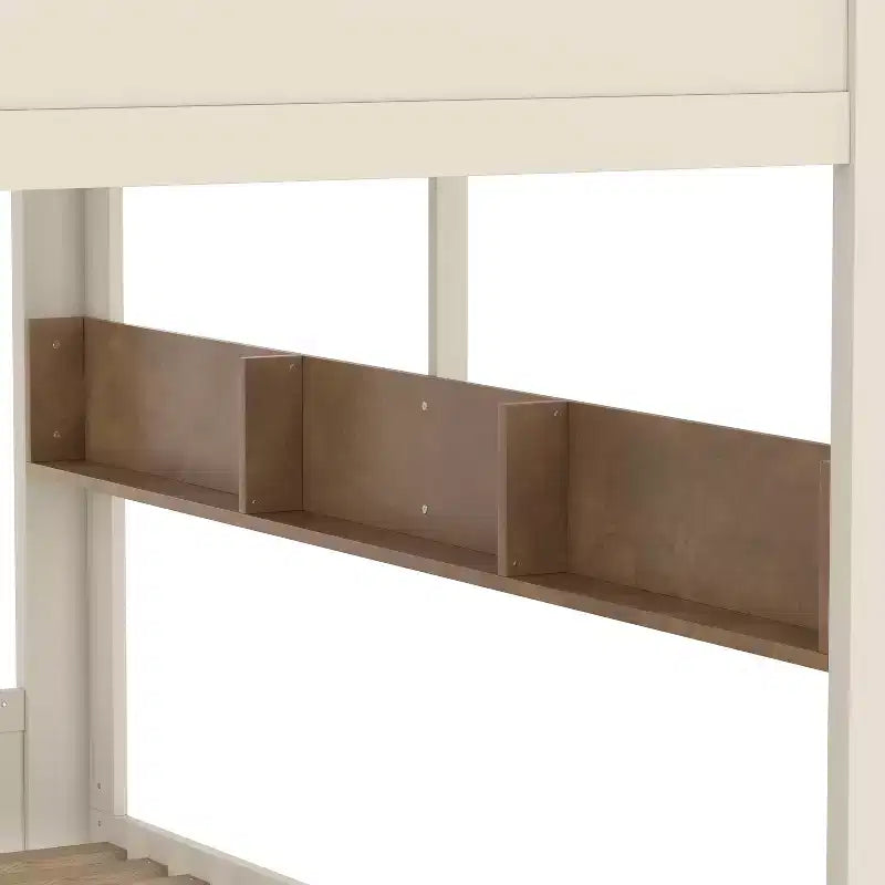 Lit superposé Queen Size avec lit gigogne/tiroirs et étagères, cadre de lit superposé en bois massif, pas besoin de sommier tapissier