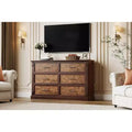 6 Drawer Dresser for Bedroom, Framhouse Large Chest of Drawers with Metal Handles, Rustic Double Wood Dresser, Storage Dressers Organizer