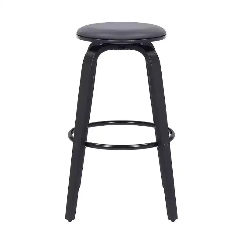 Tabouret de bar de 30 po sans dossier pivotant en similicuir et bois, hauteur comptoir, gris/noir : Assise ronde, repose-pieds, hauteur fixe