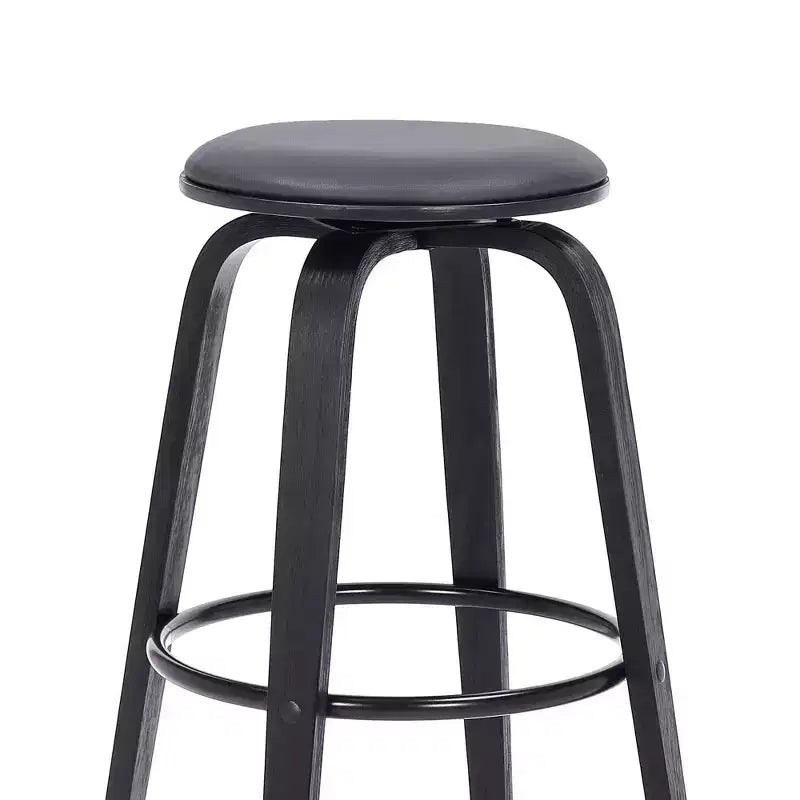 Tabouret de bar de 30 po sans dossier pivotant en similicuir et bois, hauteur comptoir, gris/noir : Assise ronde, repose-pieds, hauteur fixe