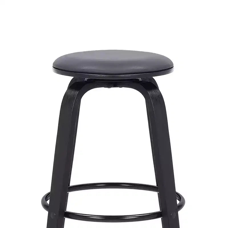 Tabouret de bar de 30 po sans dossier pivotant en similicuir et bois, hauteur comptoir, gris/noir : Assise ronde, repose-pieds, hauteur fixe