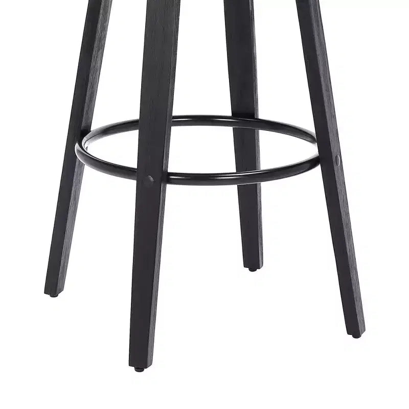 Tabouret de bar de 30 po sans dossier pivotant en similicuir et bois, hauteur comptoir, gris/noir : Assise ronde, repose-pieds, hauteur fixe