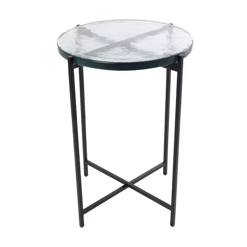 Olivia & May Metal X Shaped Accent Table with Textured Glass Tabletop Black: Contemporary Design, No Assembly Required