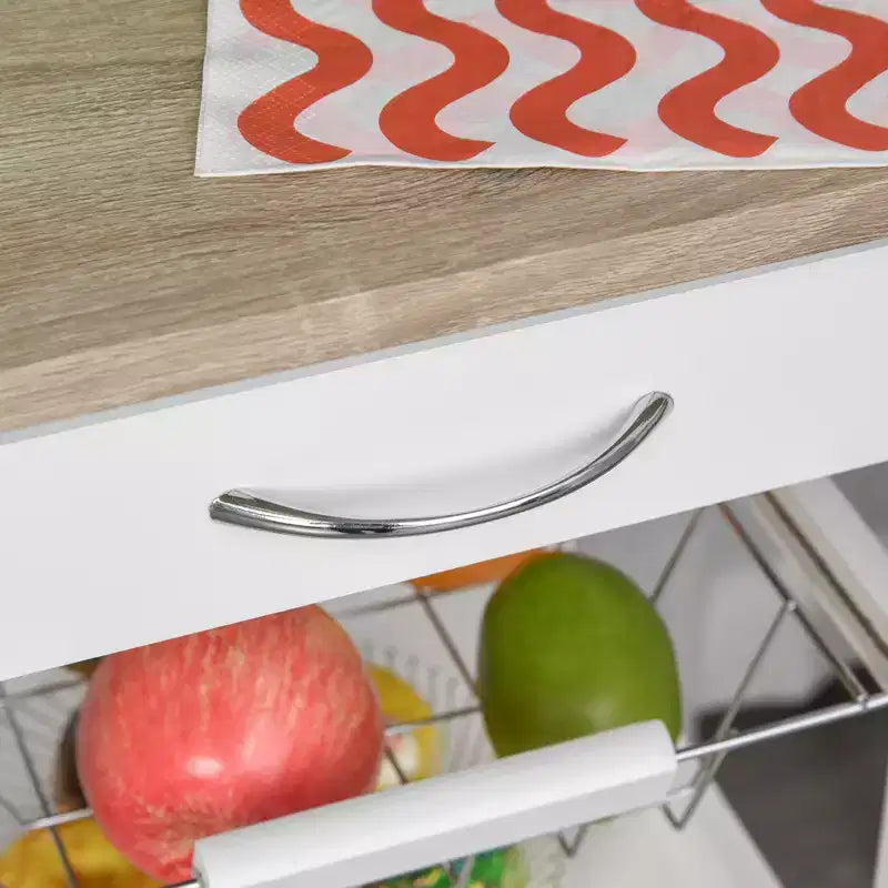 Desserte de cuisine mobile à roulettes avec tiroir inférieur et panier de rangement coulissant
