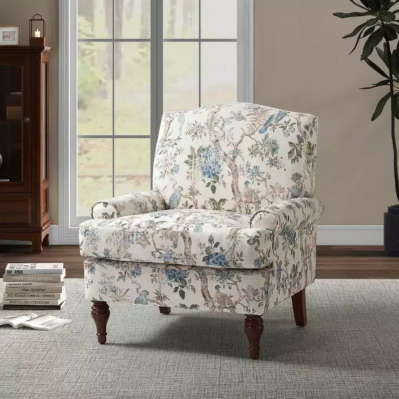 Fauteuil de salon confortable avec pieds en bois massif