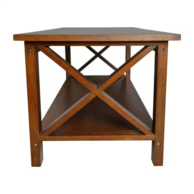 Table basse de style campagnard en bois massif avec étagère de rangement