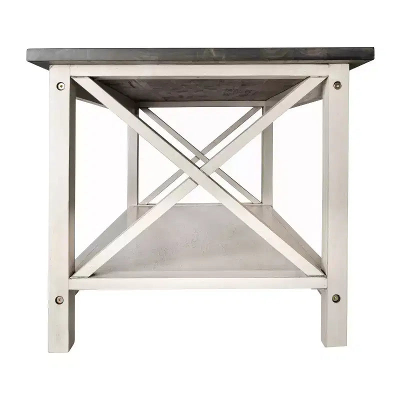 Table basse de style campagnard en bois massif avec étagère de rangement