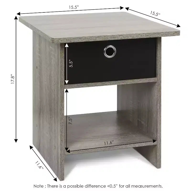 Table de chevet avec tiroir, étagère de rangement et présentoir, chêne français
