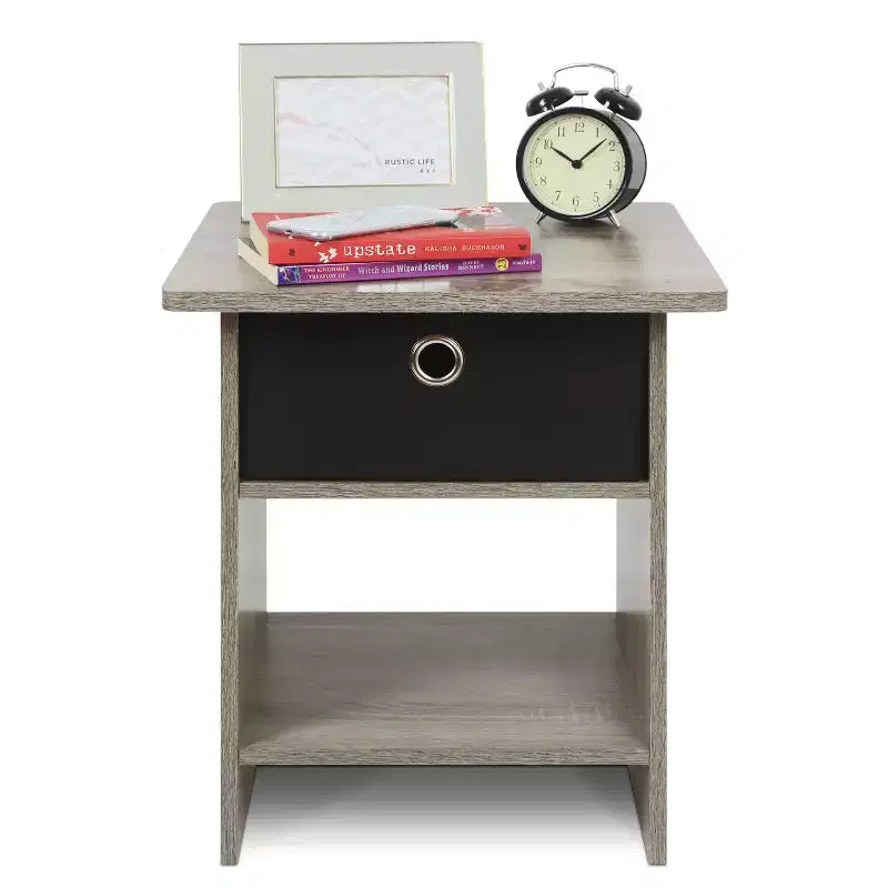 Table de chevet avec tiroir, étagère de rangement et présentoir, chêne français