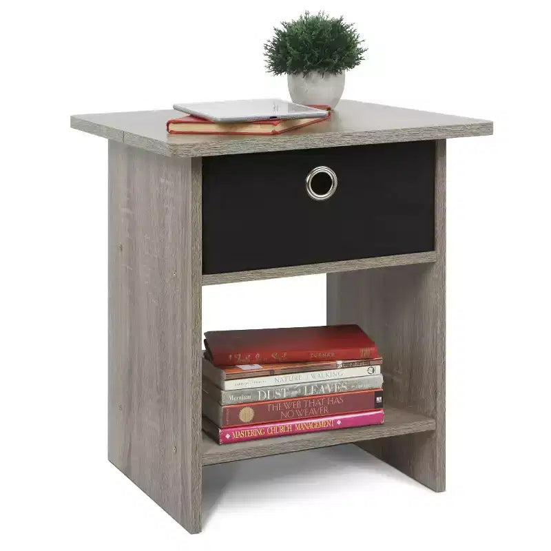 Table de chevet avec tiroir, étagère de rangement et présentoir, chêne français